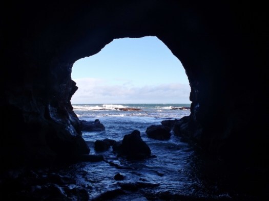 view out to sea from a cave at New Aberdour beach