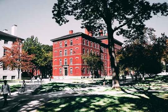 red building on a school campus