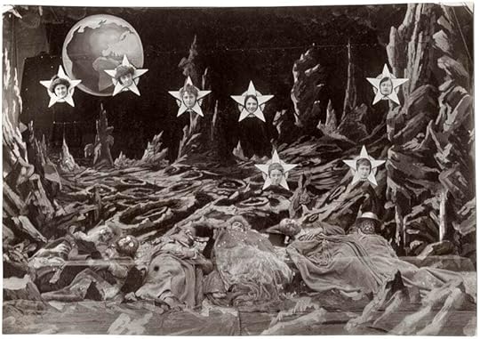 From “Le Voyage dans la Lune” (1902). The Big Dipper composed of stars with human faces in their centers. In the skyline behind them is Earth. 