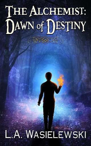 The book cover features a figure with flames in their hands facing a glowing landscape