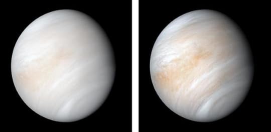 As it sped away from Venus, NASA's Mariner 10 spacecraft captured this seemingly peaceful view of a planet the size of Earth, wrapped in a dense, global cloud layer.
