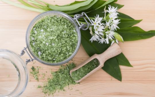 Green salt in a glass jar