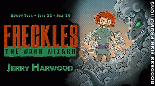 Goddess Fish book tour banner for Freckles the Dark Wizard