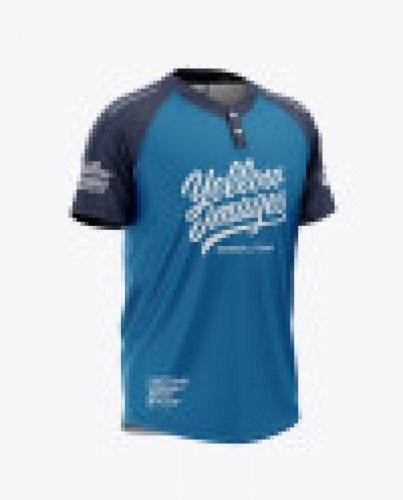 mens two buttons baseball jersey mockup front half side view of