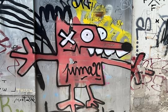 Street art of pink dog in gay Tel Aviv