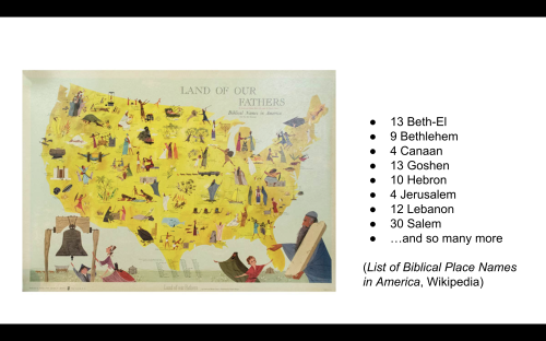 Old fashioned map of the United States featuring Biblical place names