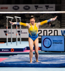 Gymnast sticking the landing