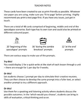 zombie apocalypse writing prompt task cards by reach high tpt