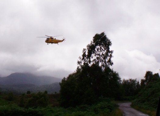 search and rescue sea king helicopter at Glen Affric