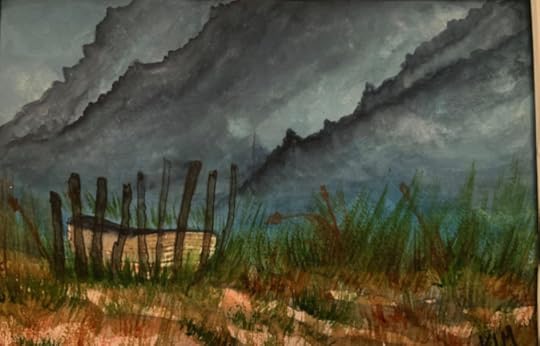formula, structure, rules, bad watercolor painting, seashore, storm
