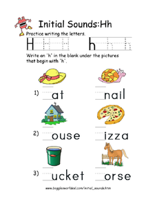 initial sounds h worksheet for kindergarten 2nd grade lesson planet