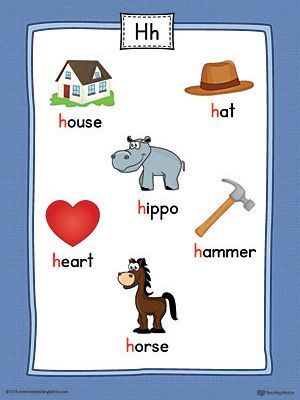 letter h word list with illustrations printable poster color h