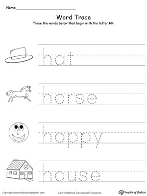 trace words that begin with letter sound h myteachingstationcom