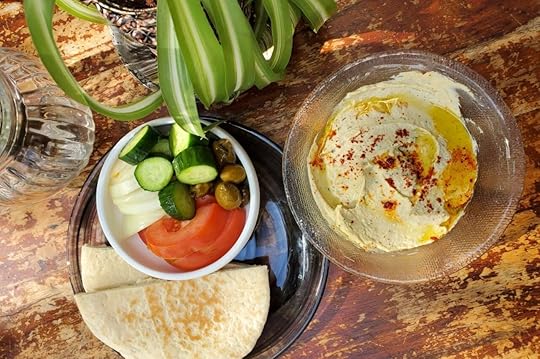 Humous and pitta bread at Imbala