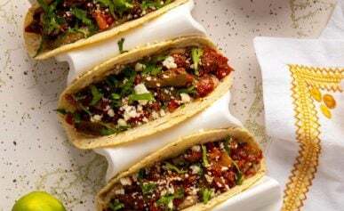 Three nopales tacos ready to eat.