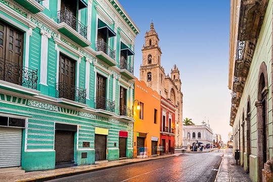 Streets in Merida Mexico an easy place to get flights from Mexico from Houston 