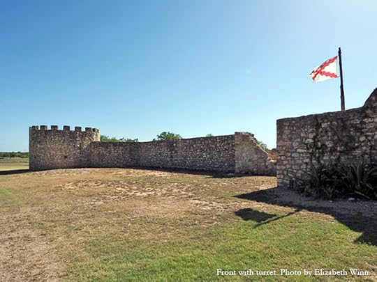 Front of the presidio with turret. Enjoy a historical day trip to Presidio de San Saba in Menard, TX.