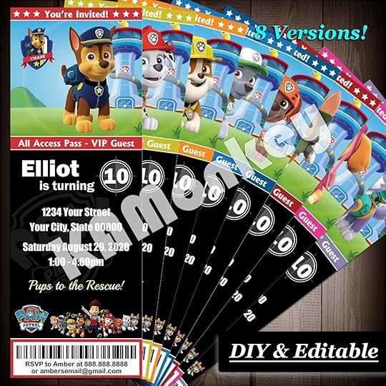 paw patrol movie ticket style invitations birthday party diy etsy