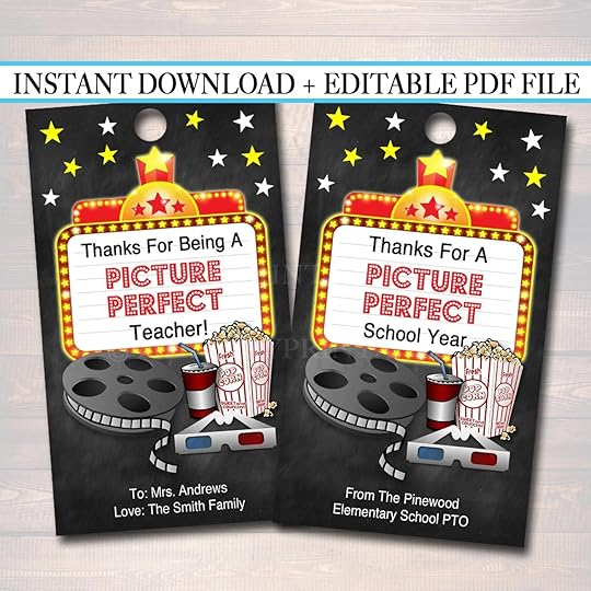 teacher appreciation week movie theme favor tags printable tidylady printables