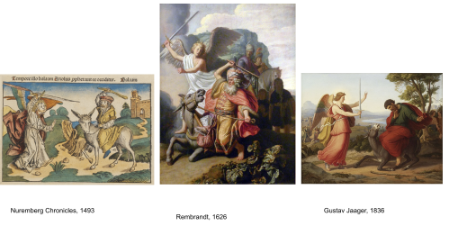Artists renderings of Bilam and the donkey