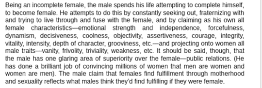 passage from solanas saying that men project weakness onto women