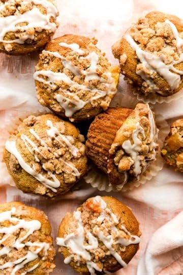 peach muffins with streusel crumb topping.