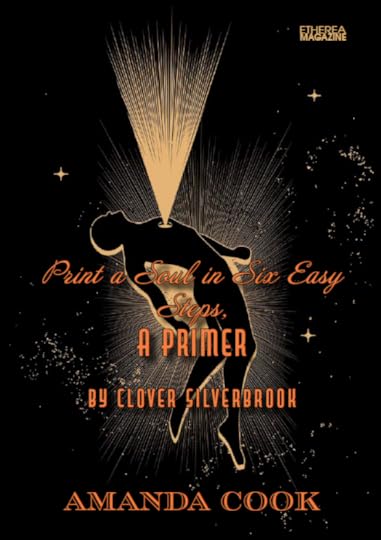 The silhouetted of a person hangs in mid air against a black background, with a golden light like a starburst radiating behind the body. A golden hole pierces the body chest and a beam of golden light bursts from the hole. Stars sprinkle the edges of the illustration. Over the body are printed the words in orange script and bold fonts,