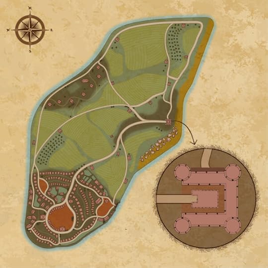 A map of the island of Schola, with an inset showing the school.