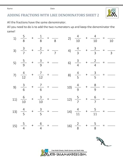 free fraction worksheets adding subtracting fractions