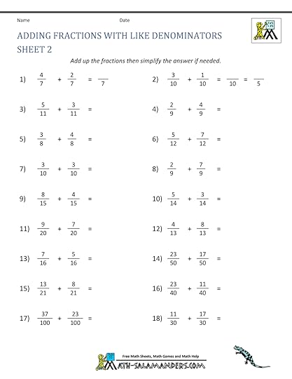 adding fractions worksheets
