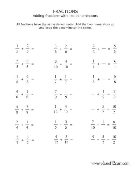 4th grade adding fractions with the same denominator fractions