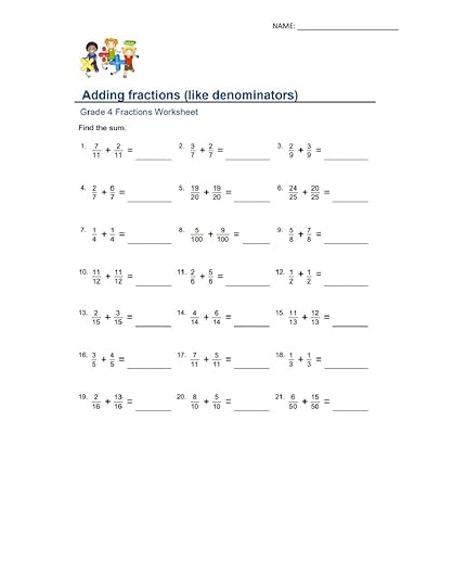 adding fractions like denominators worksheet