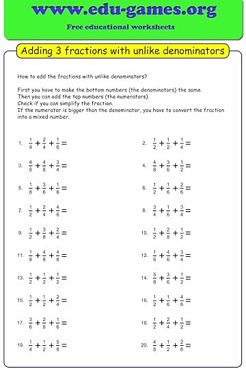 adding fractions with unlike denominators worksheets worksheets free