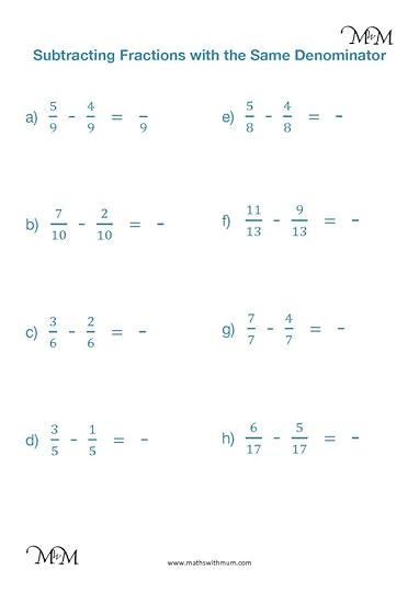 subtracting fractions with the same denominator maths with mum