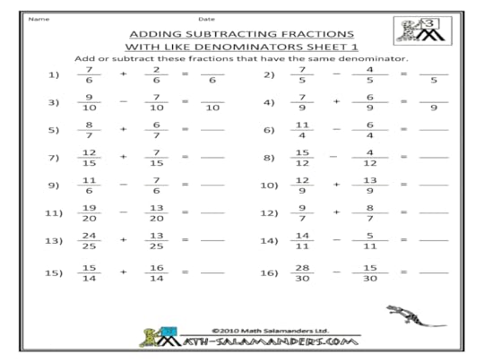 adding subtracting fractions with like denominators sheet 1 worksheet