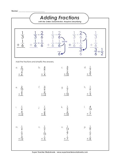 adding fractions with unlike denominators worksheets pdf