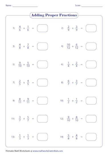 adding fractions worksheets