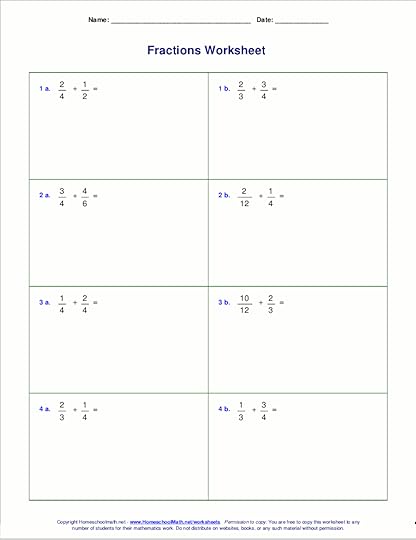 worksheets for fraction addition