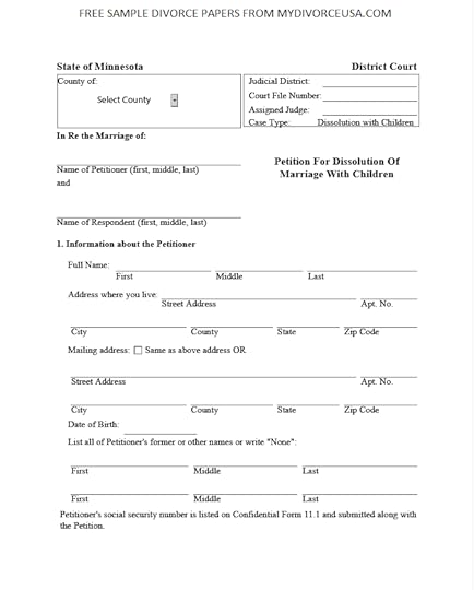 printable online minnesota divorce papers instructions