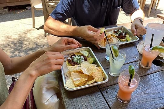 People eating mexican food on Galveston tours