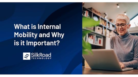 HR Software ad for Internal Mobility from SilkRoad showing employee working on laptop in office
