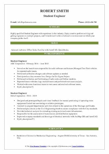student engineer resume samples qwikresume