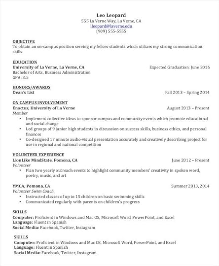 college student resume 8 free word pdf documents download free