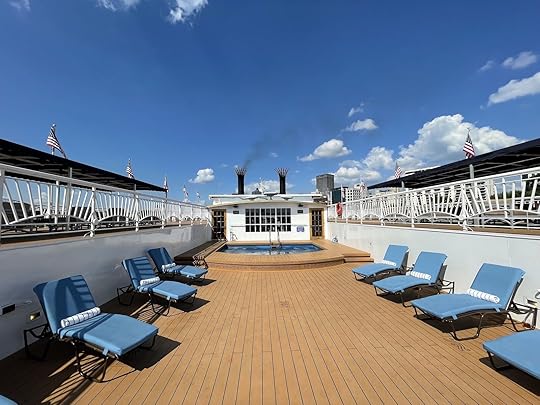 Pool and lounge chairs on the American Queen