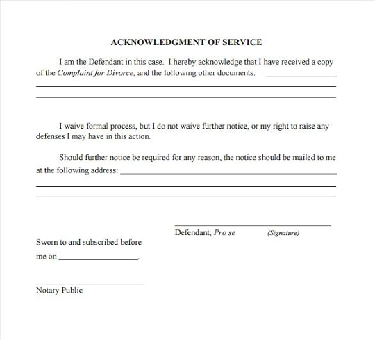 23 acknowledgement of service form templates to download sample templates