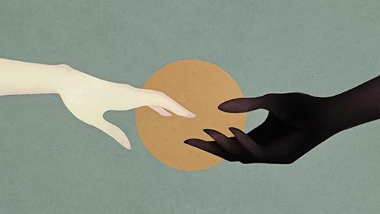 illustration of two hands almost touching over a yellow circle representing the sun
