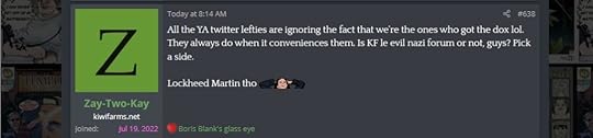 screenshot of a Kiwi Farms post by Zay-Two-Kay on August 1, 2021. Text to follow.