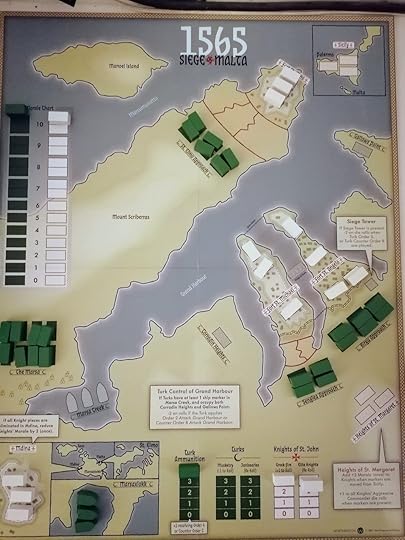 The game board which shows Mount Scibberas and the three Hospitaller fortifications of St Elmo, Senglea, and Birgu.
