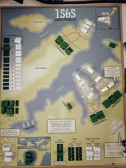 Game board, the Ottoman ammunition track is half gone, both sides have lost morale but the Ottoman's more and two Ottoman blocks are missing.