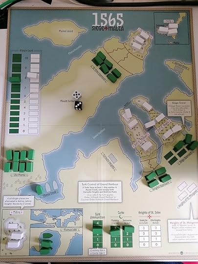 Game board, showing two dice displaying 5 and 3. Only one Knight is dead but 3 Ottomans are gone.